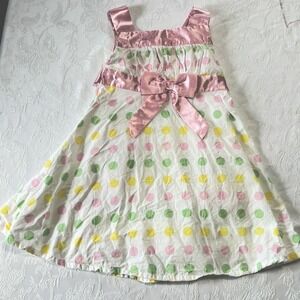 Kidgets Girls‎ Infant Toddler 3T Summer Dress White Polka Dot Sundress Silk Bow